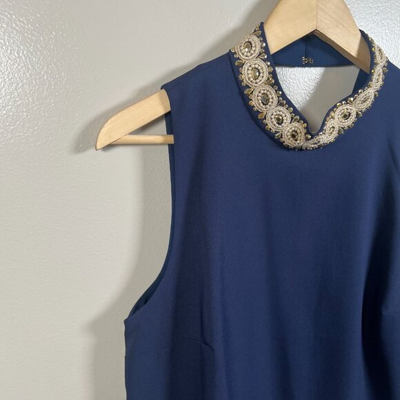 Lilly Pulitzer Brandi Shift Dress Size 12 Navy Blue Beaded Collar Cutout Event - Picture 6 of 12